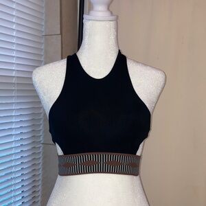 Olympia Activewear Black Crop Top with Patterned Band